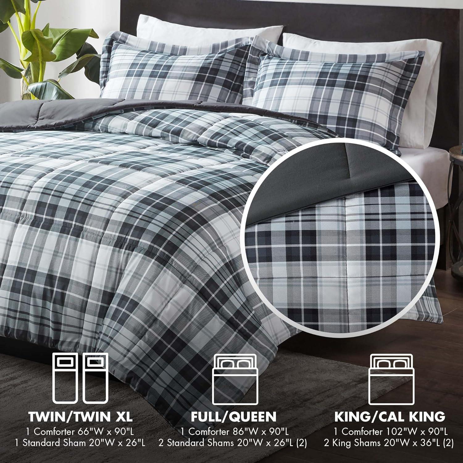 imageMadison Park Comfort Classics Larkspur Reversible Down Alternative 3M Scotchgard Comforter Mini Set FullQueen RedBlackBlackWhite