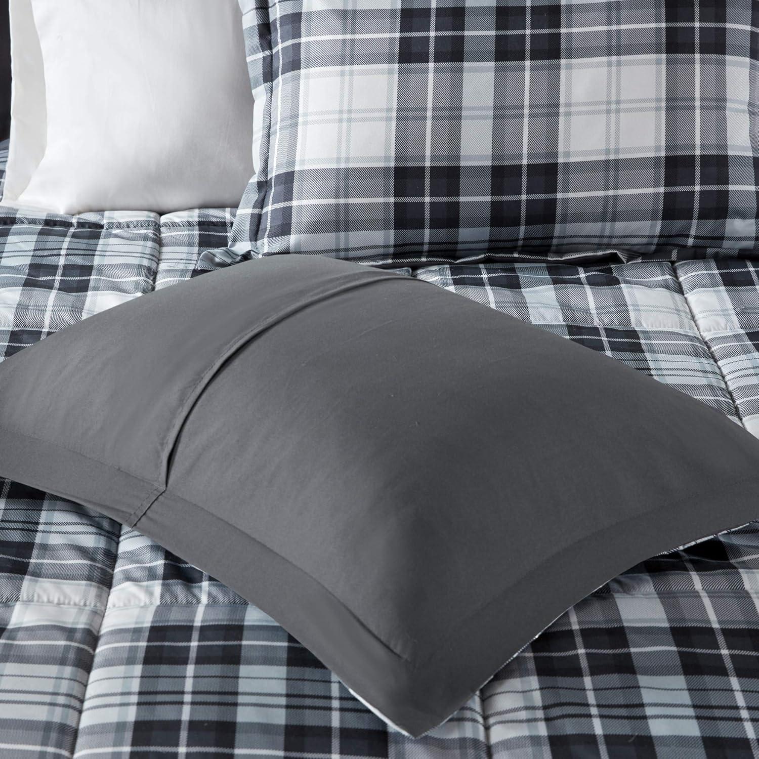 imageMadison Park Comfort Classics Larkspur Reversible Down Alternative 3M Scotchgard Comforter Mini Set FullQueen RedBlackBlackWhite