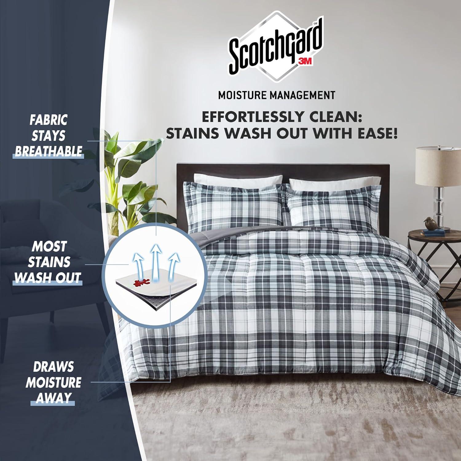 imageMadison Park Comfort Classics Larkspur Reversible Down Alternative 3M Scotchgard Comforter Mini Set FullQueen RedBlackBlackWhite
