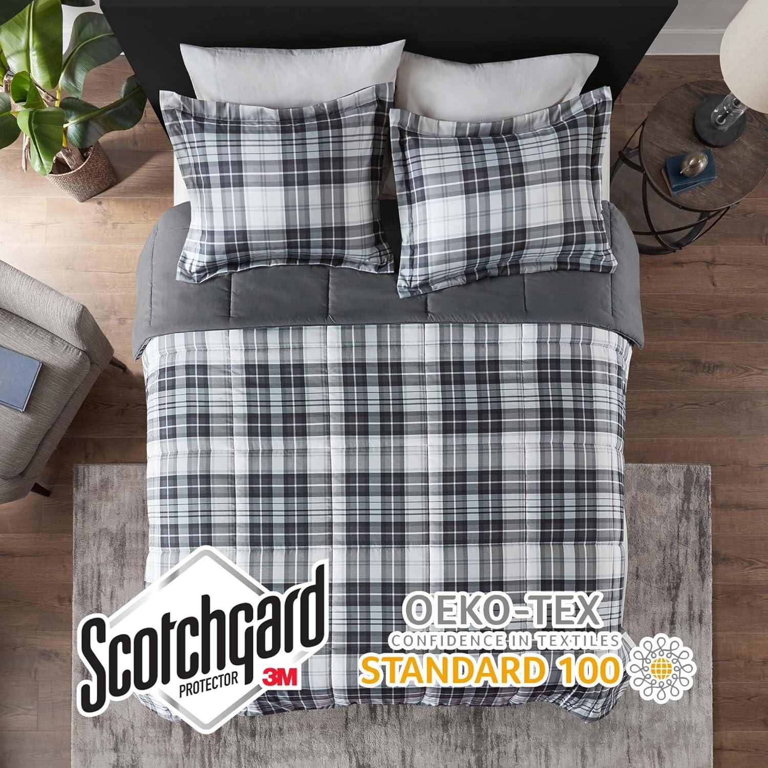 imageMadison Park Comfort Classics Larkspur Reversible Down Alternative 3M Scotchgard Comforter Mini Set FullQueen RedBlackBlackWhite