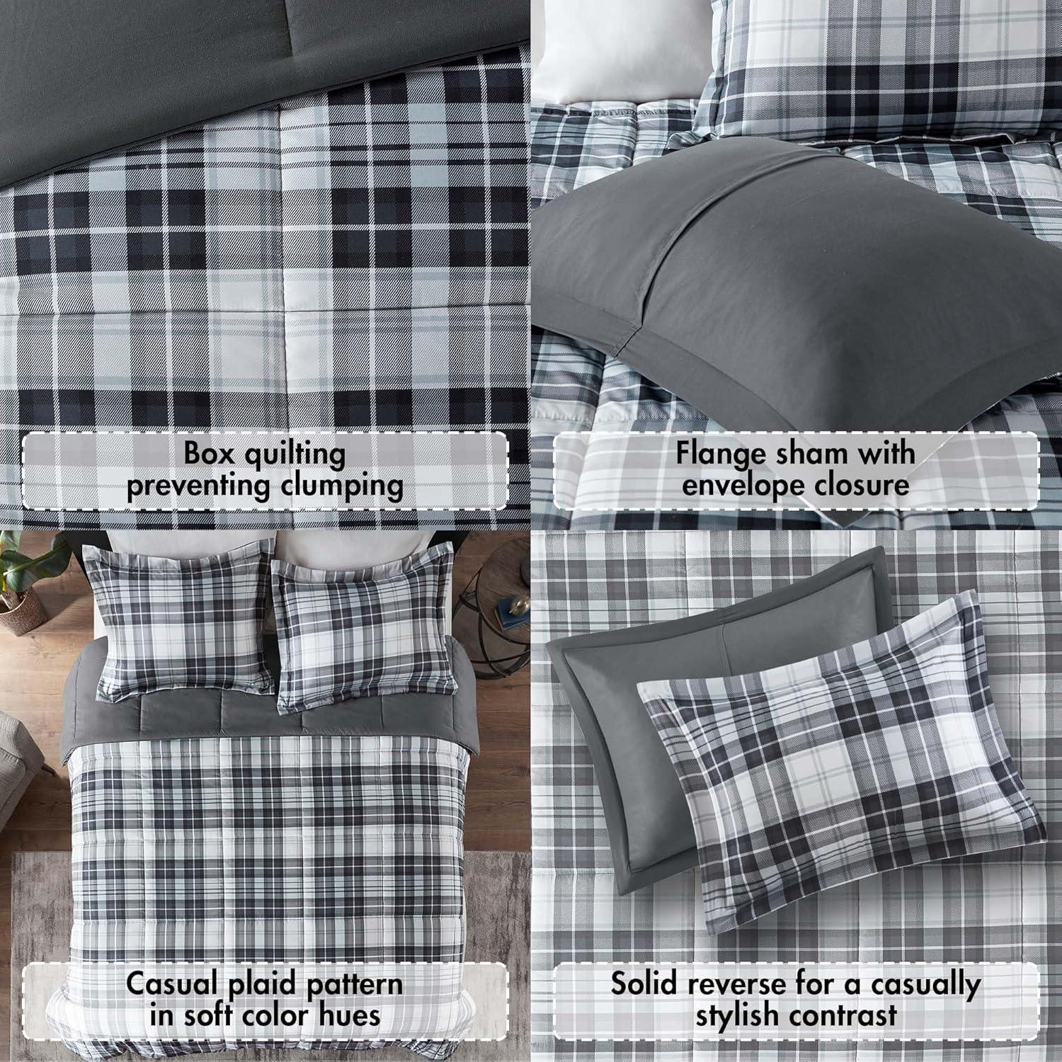 imageMadison Park Comfort Classics Larkspur Reversible Down Alternative 3M Scotchgard Comforter Mini Set FullQueen RedBlackBlackWhite