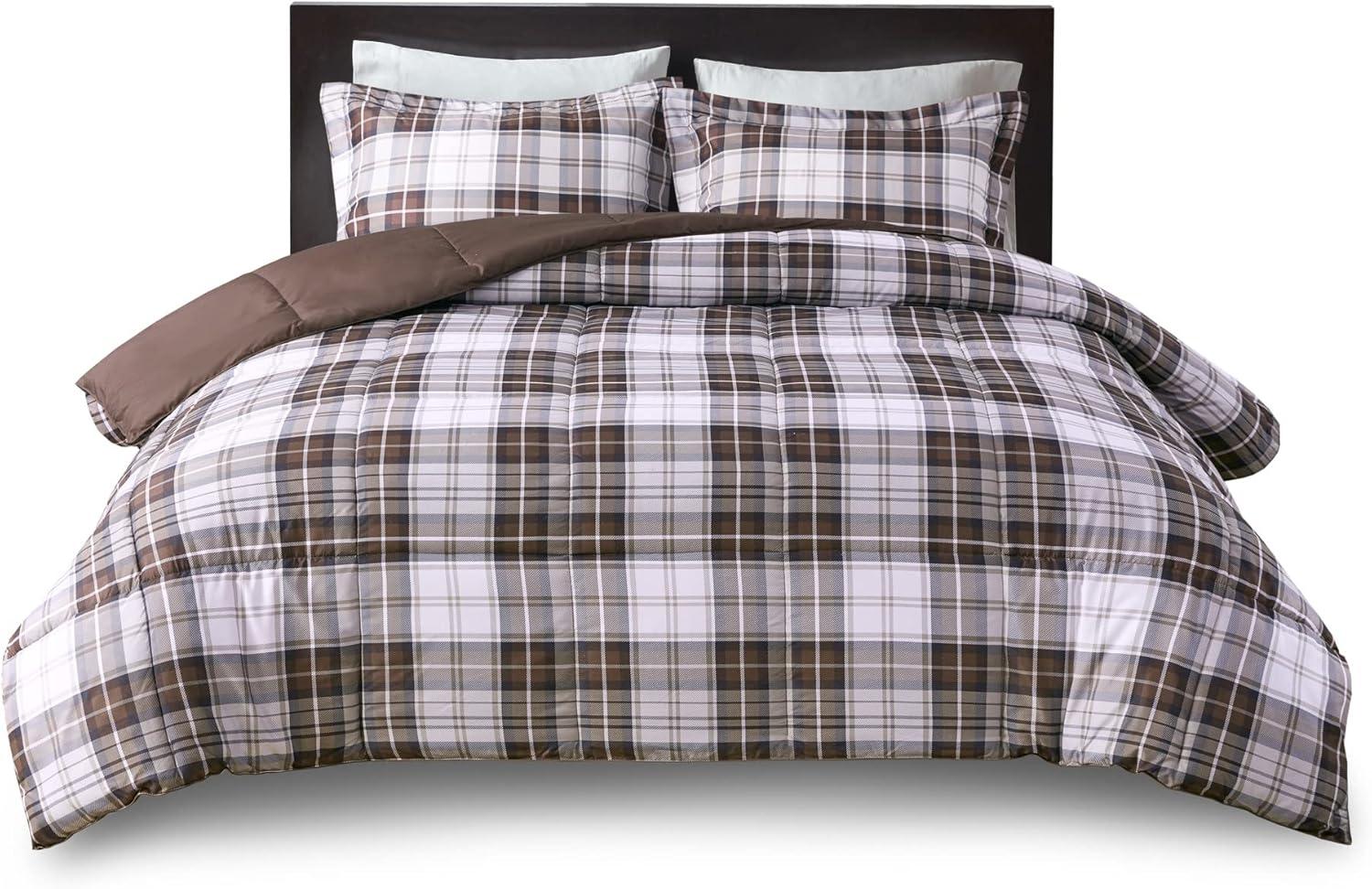 imageMadison Park Comfort Classics Larkspur Reversible Down Alternative 3M Scotchgard Comforter Mini Set FullQueen RedBlackBrown