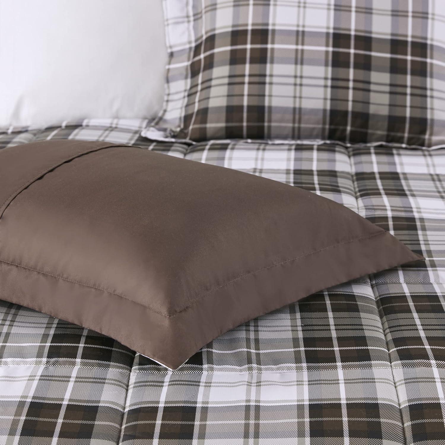 imageMadison Park Comfort Classics Larkspur Reversible Down Alternative 3M Scotchgard Comforter Mini Set FullQueen RedBlackBrown