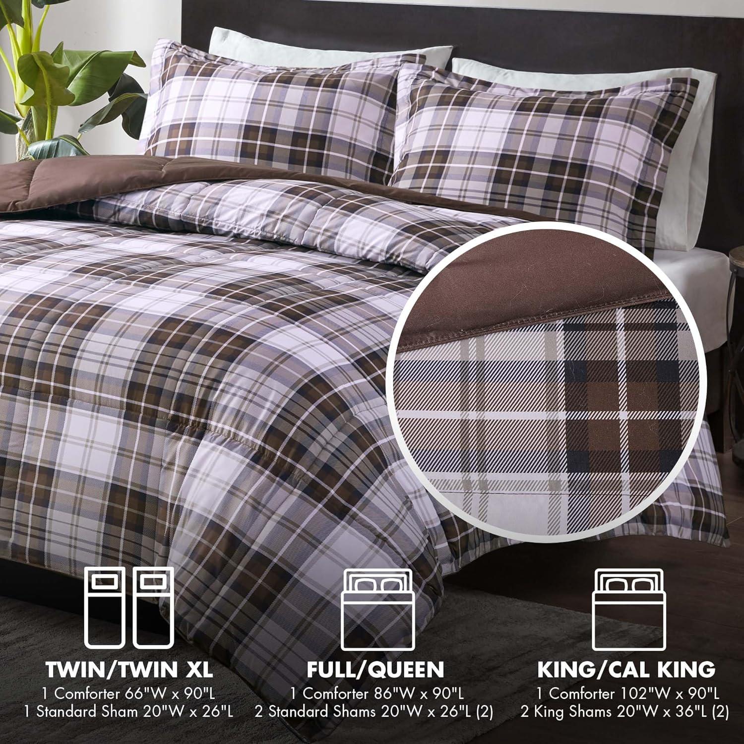 imageMadison Park Comfort Classics Larkspur Reversible Down Alternative 3M Scotchgard Comforter Mini Set FullQueen RedBlackBrown