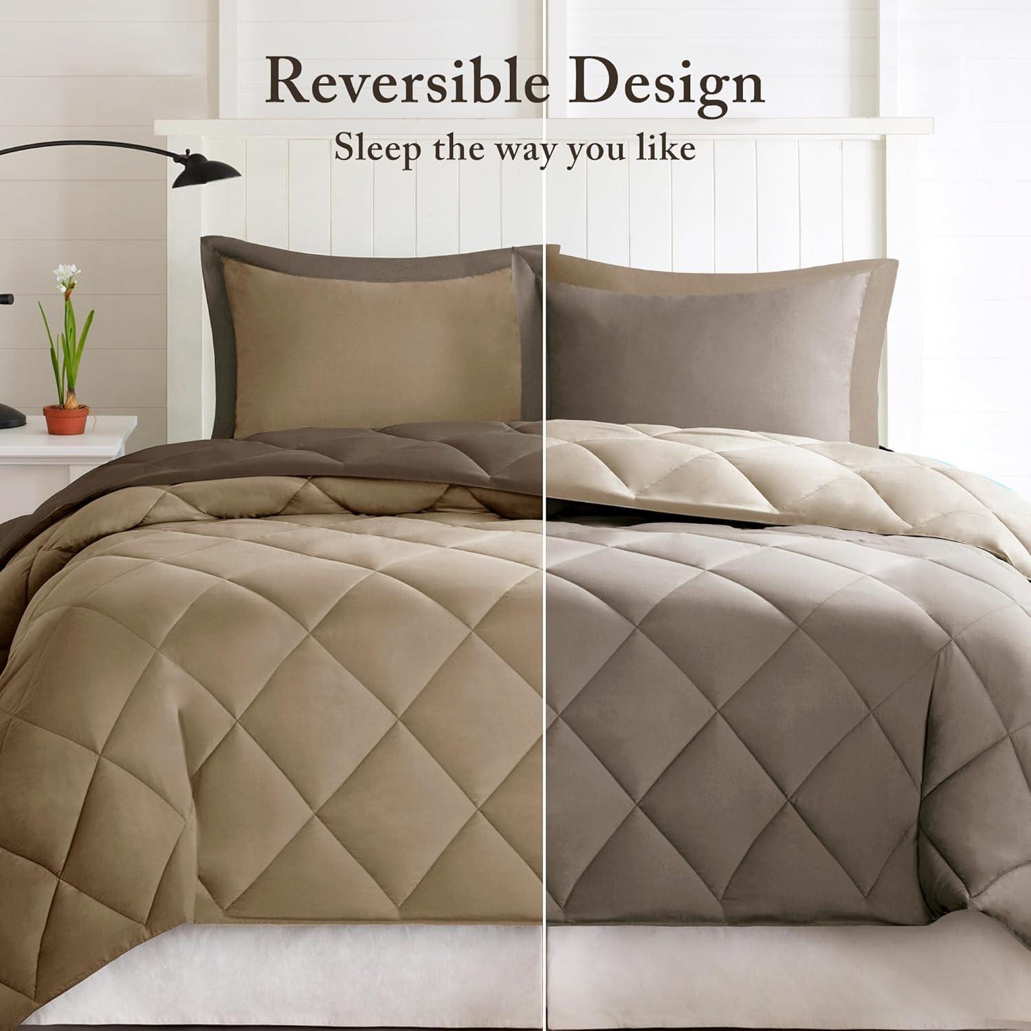 imageMadison Park Comfort Classics Larkspur Reversible Down Alternative 3M Scotchgard Comforter Mini Set FullQueen RedBlackBrownSand