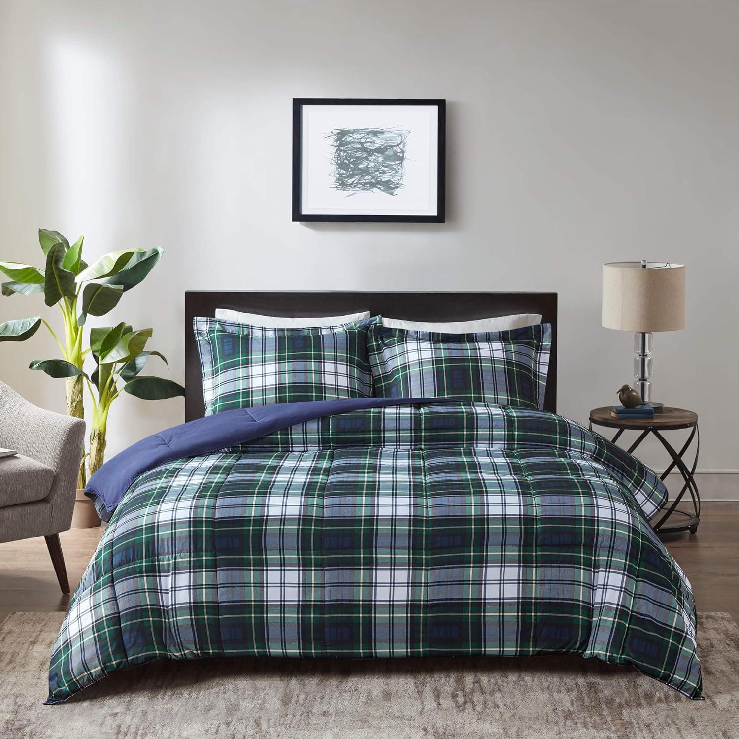 imageMadison Park Comfort Classics Larkspur Reversible Down Alternative 3M Scotchgard Comforter Mini Set FullQueen RedBlackNavy