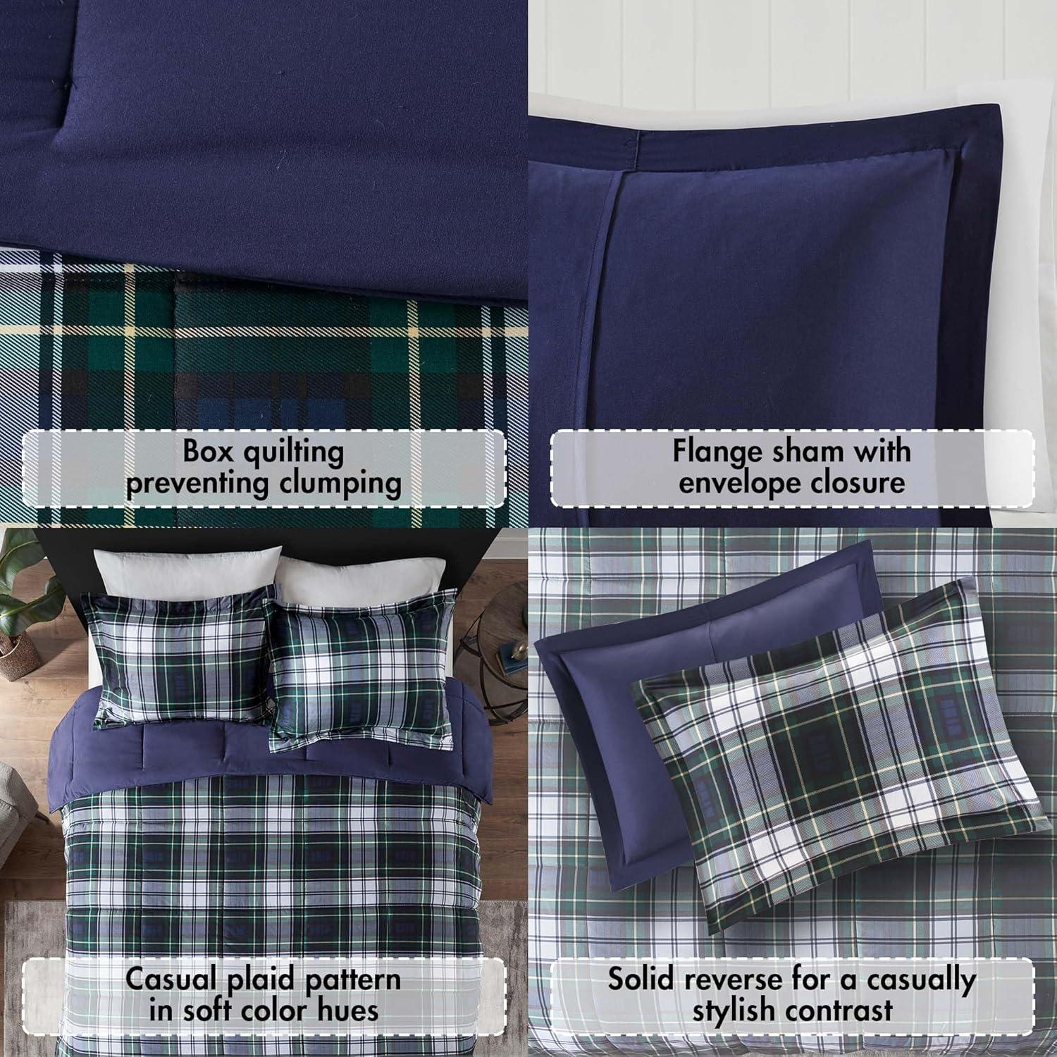 imageMadison Park Comfort Classics Larkspur Reversible Down Alternative 3M Scotchgard Comforter Mini Set FullQueen RedBlackNavy