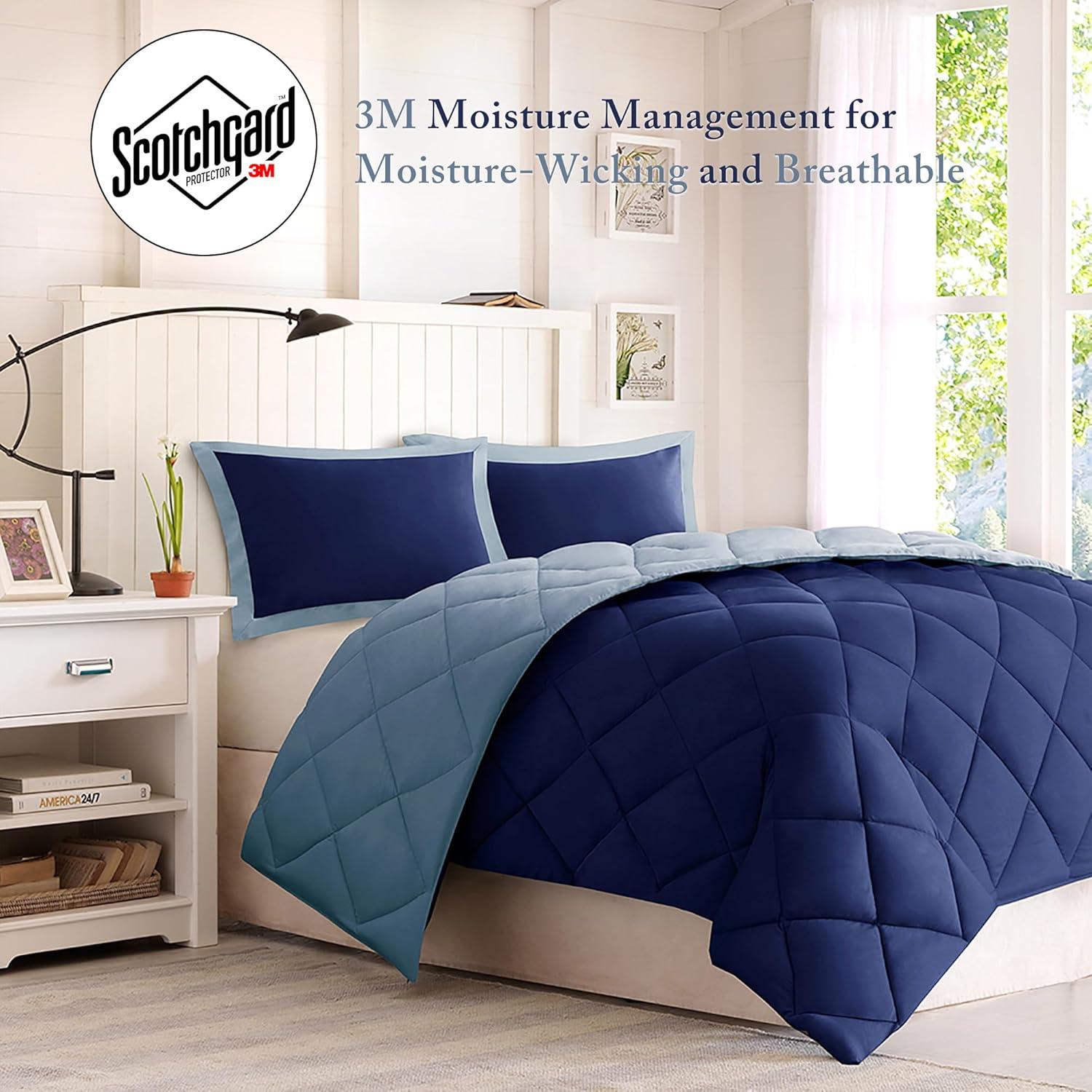 imageMadison Park Comfort Classics Larkspur Reversible Down Alternative 3M Scotchgard Comforter Mini Set FullQueen RedBlackNavyLight Blue