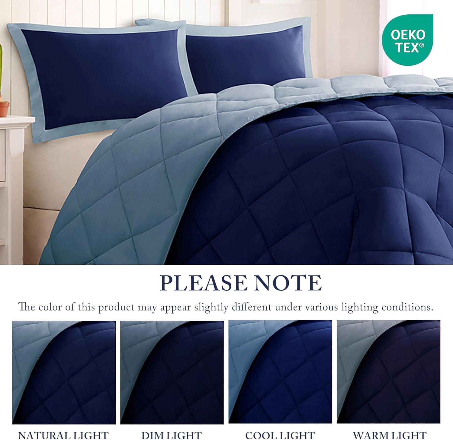 imageMadison Park Comfort Classics Larkspur Reversible Down Alternative 3M Scotchgard Comforter Mini Set FullQueen RedBlackNavyLight Blue