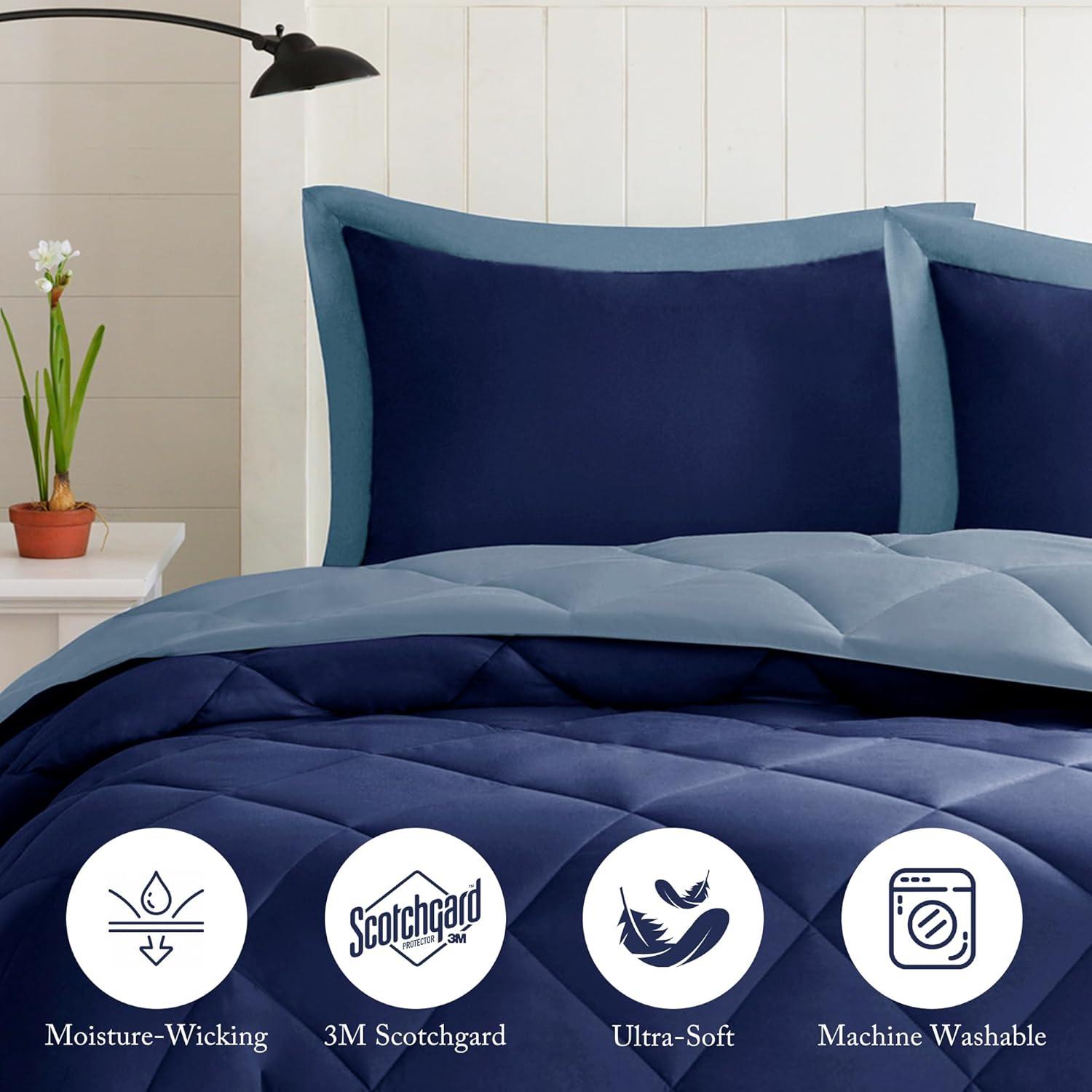 imageMadison Park Comfort Classics Larkspur Reversible Down Alternative 3M Scotchgard Comforter Mini Set FullQueen RedBlackNavyLight Blue