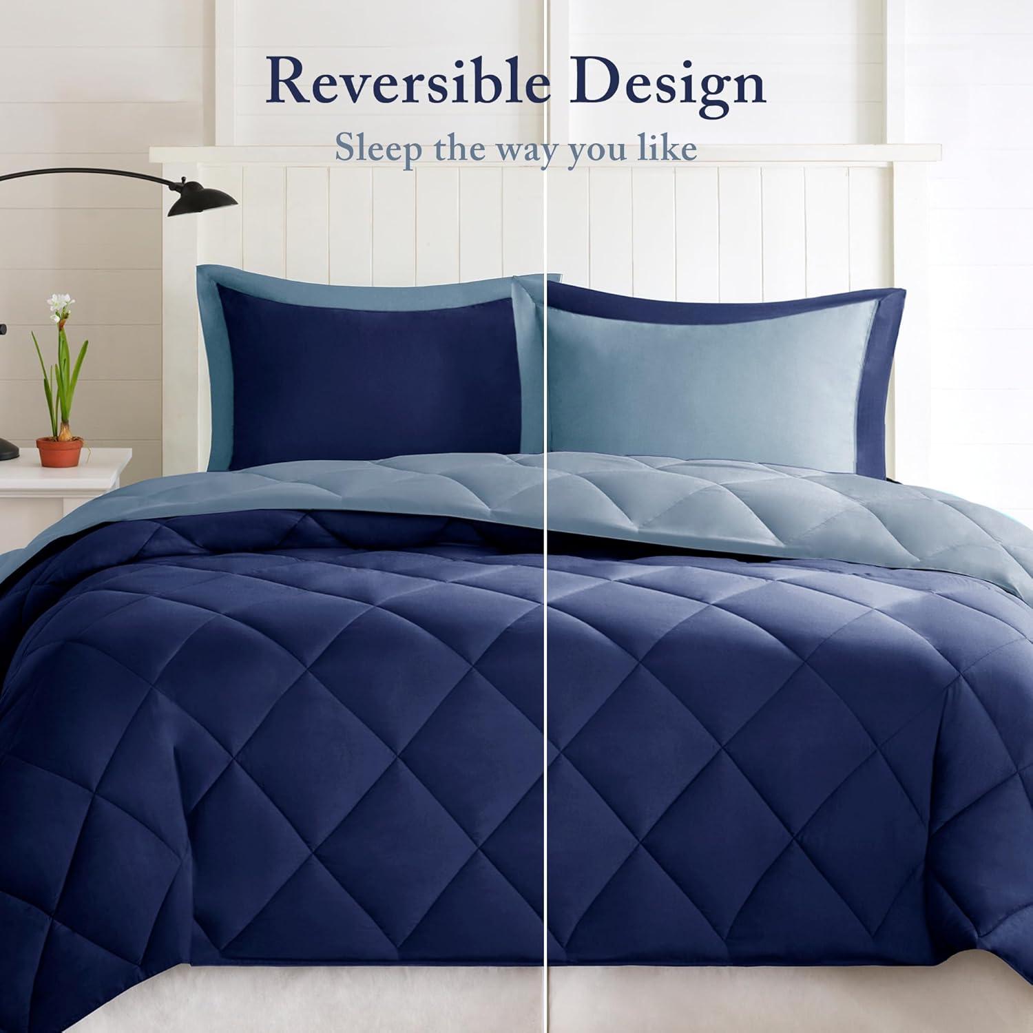 imageMadison Park Comfort Classics Larkspur Reversible Down Alternative 3M Scotchgard Comforter Mini Set FullQueen RedBlackNavyLight Blue
