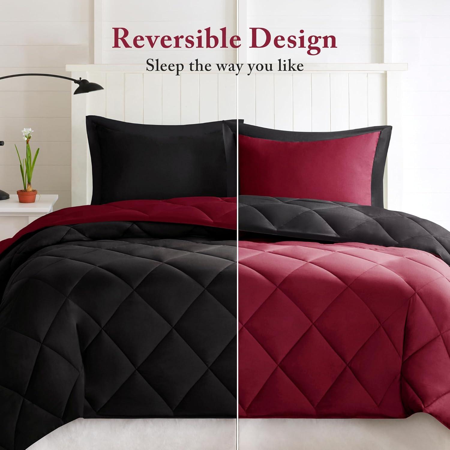 imageMadison Park Comfort Classics Larkspur Reversible Down Alternative 3M Scotchgard Comforter Mini Set FullQueen RedBlackRedBlack