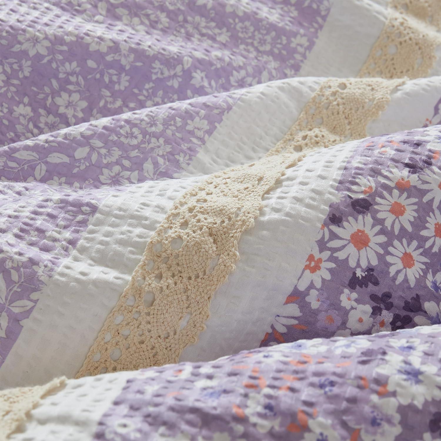 imageMadison Park Comforter Set Seersucker Floral King Size Comforter Sets Microfiber Comforters All Season Lightweight Comforter Throw Pillows Caralie FullQueen Purple 5 PiecePurple