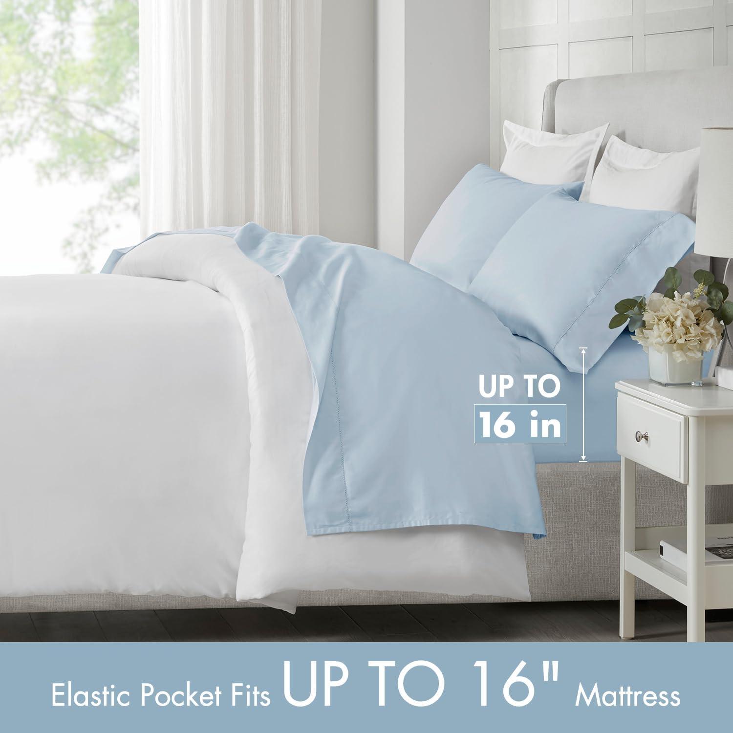 imageMadison Park Cotton Sheet Set Soft ampamp Breathable 500TC Egyptian Cotton Sheets All Seaons Elastic Deep Pockect Sheet Set Lightweighted 100 Egyptian Bed Sheets Queen Grey 4 PieceBlue