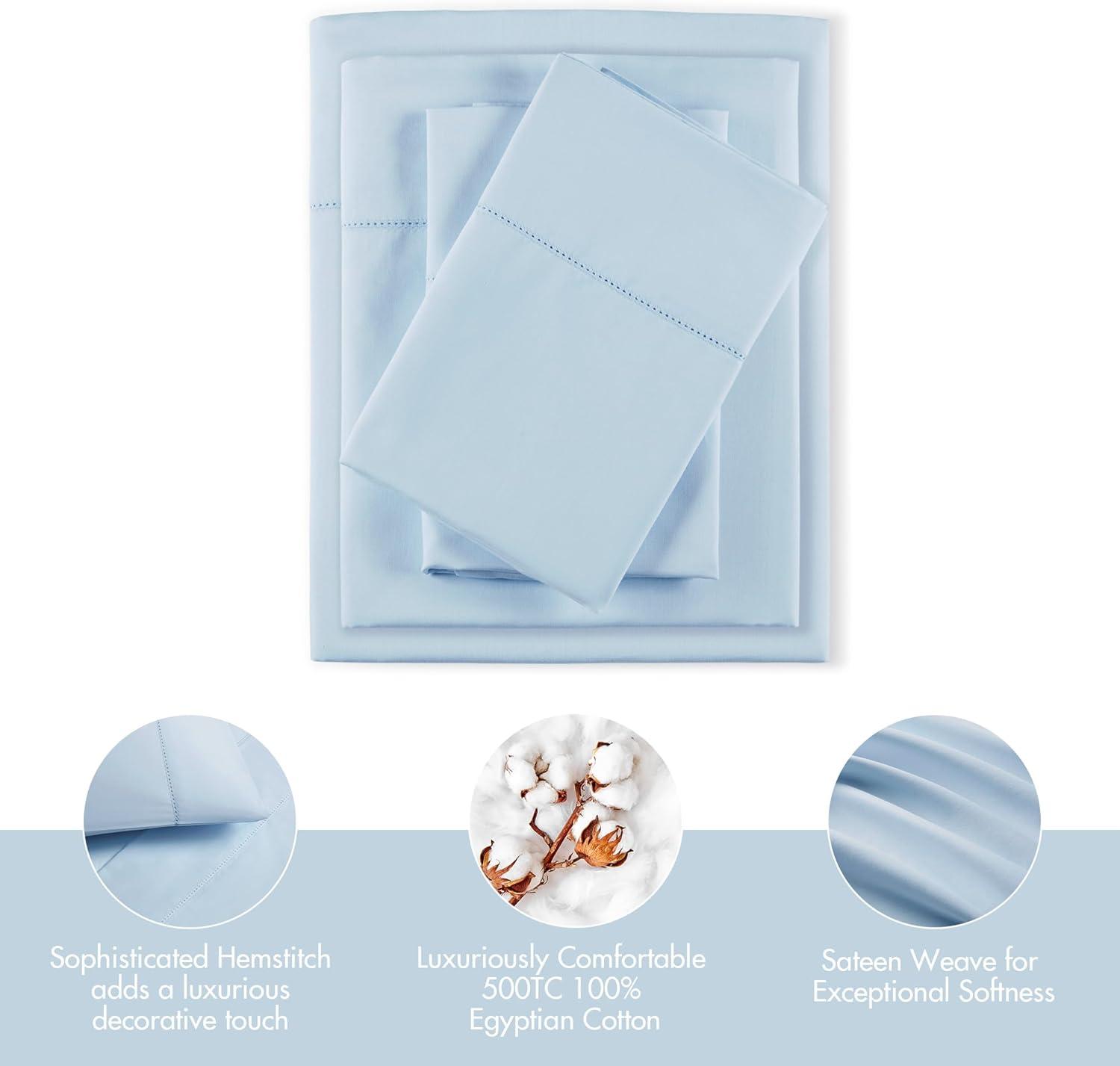 imageMadison Park Cotton Sheet Set Soft ampamp Breathable 500TC Egyptian Cotton Sheets All Seaons Elastic Deep Pockect Sheet Set Lightweighted 100 Egyptian Bed Sheets Queen Grey 4 PieceBlue