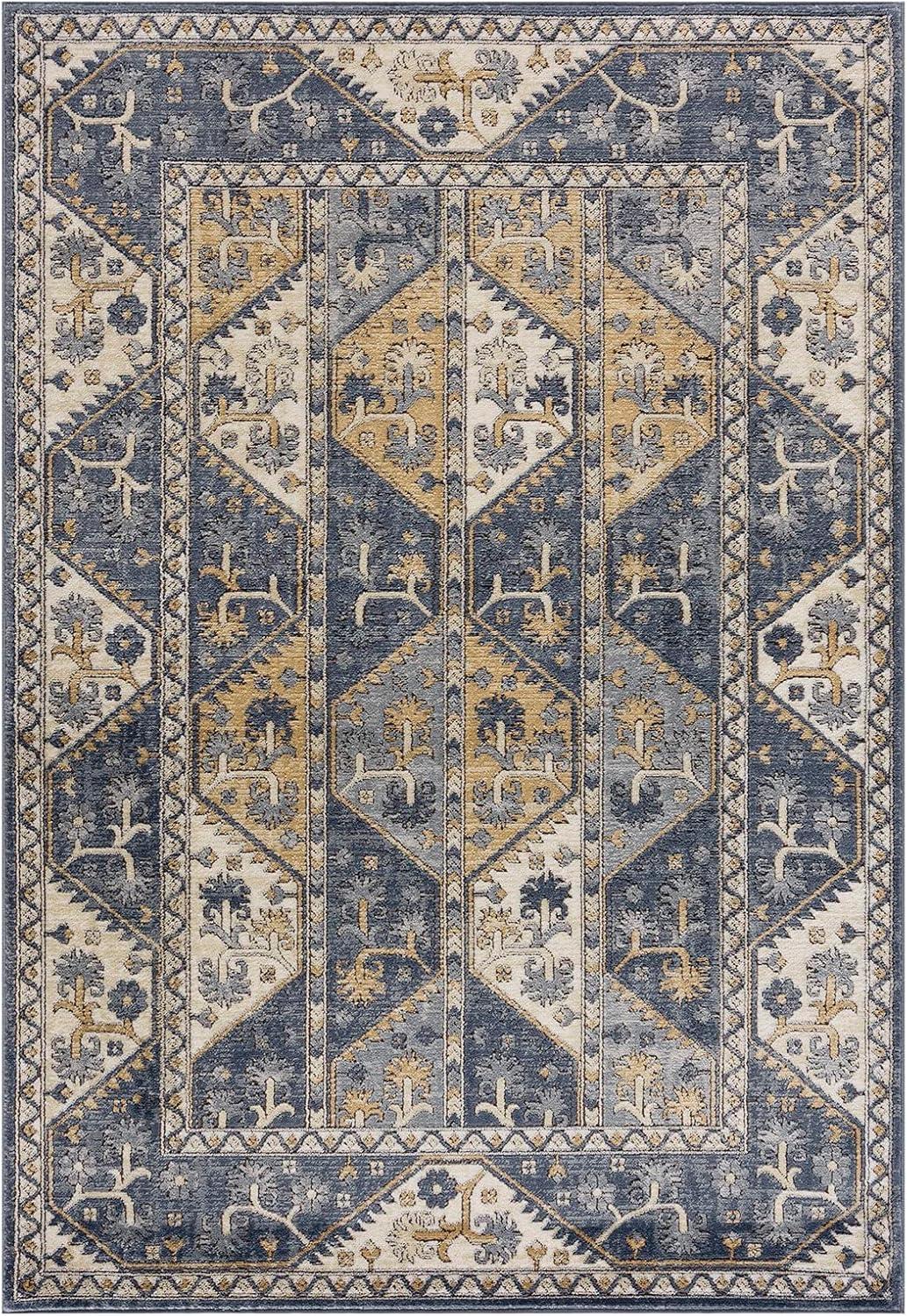 imageMadison Park Dakota Vienna Woven Turkish Area Rugs for Living Room Indoor Dining Accent Modern Home Dcor Ultra Soft Floor Carpets for Dining Room 711quotW x 10L Distressed Tiled BeigeDakota BlueCream
