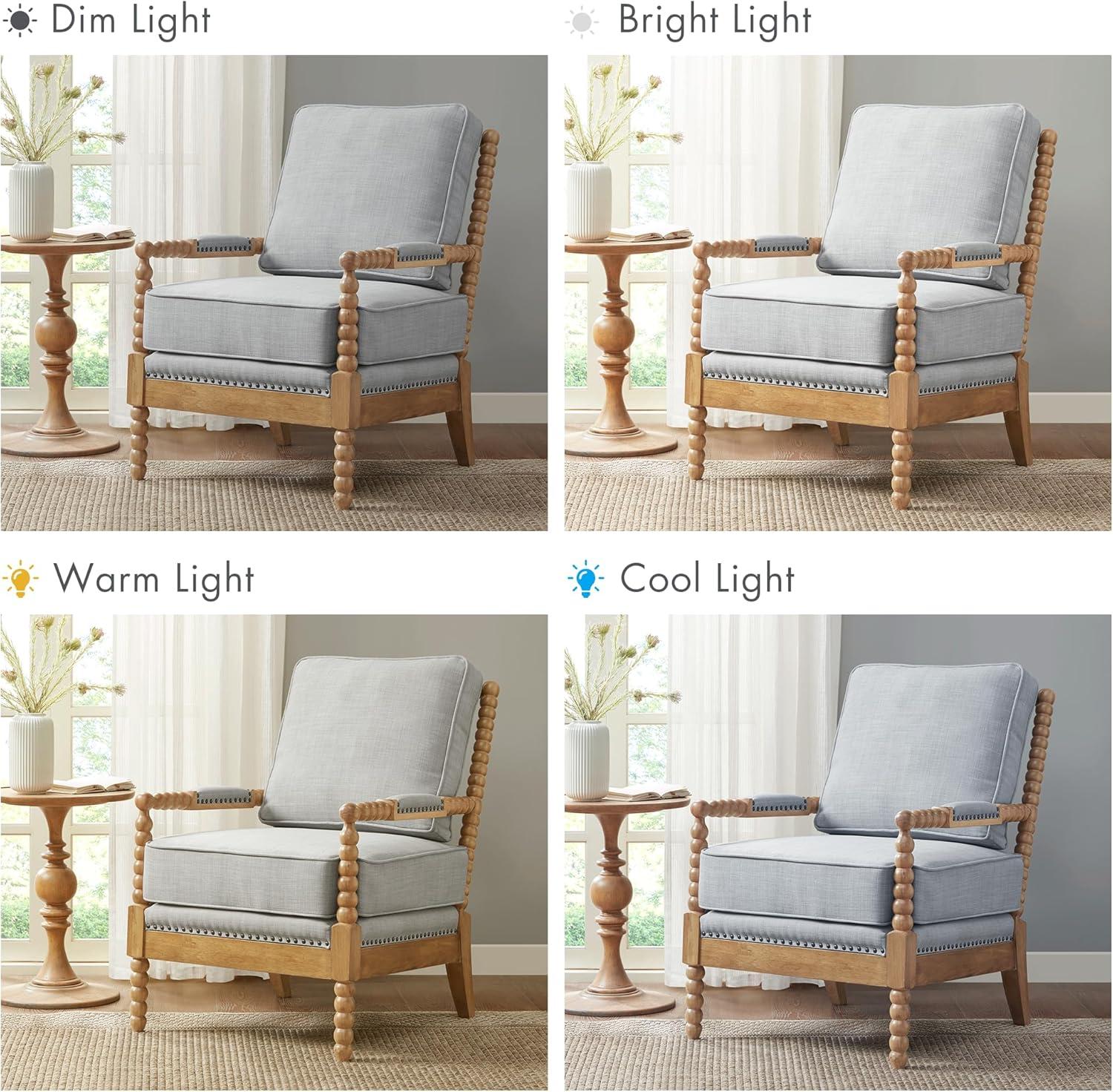 imageMadison Park Donohue MidCentury Modern Accent Chairs for Living Room with Nailhead Trim Solid Wood Oakwood Finish Upholstered Seat Lounge for Reading Bedroom Furniture Light GreyLight Blue