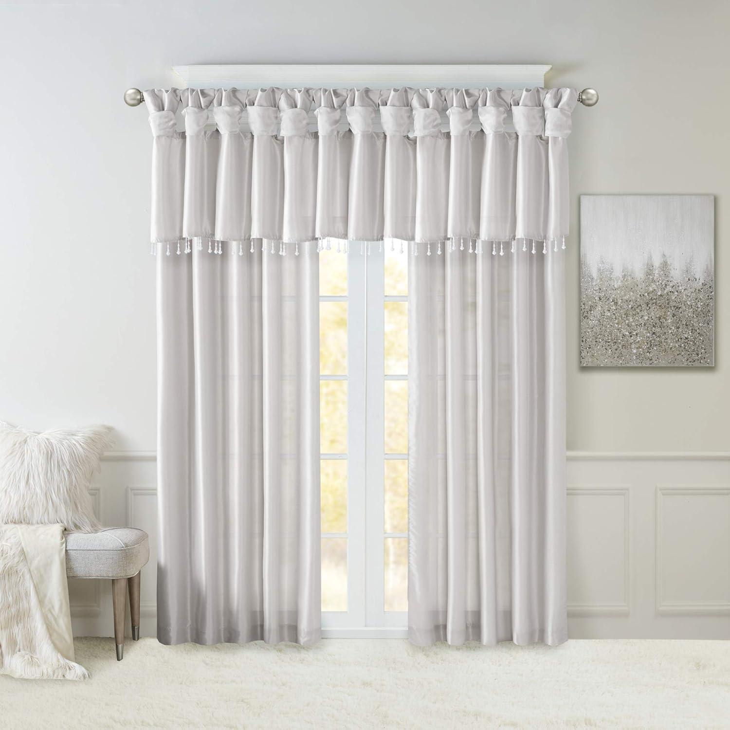 imageMadison Park Emilia Faux Silk Valance DIY Twist Tab Top Finish with Beads Window Valance Curtain for Living Room Bedroom and Dorm 26quotL x 50quotW BlushSilver
