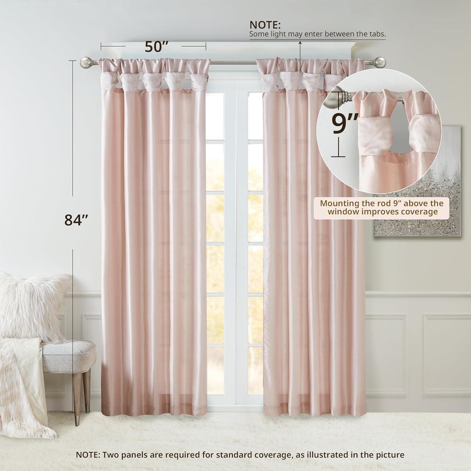 imageMadison Park Emilia Faux Silk Valance DIY Twist Tab Top Finish with Beads Window Valance Curtain for Living Room Bedroom and Dorm 26quotL x 50quotW BlushBlush
