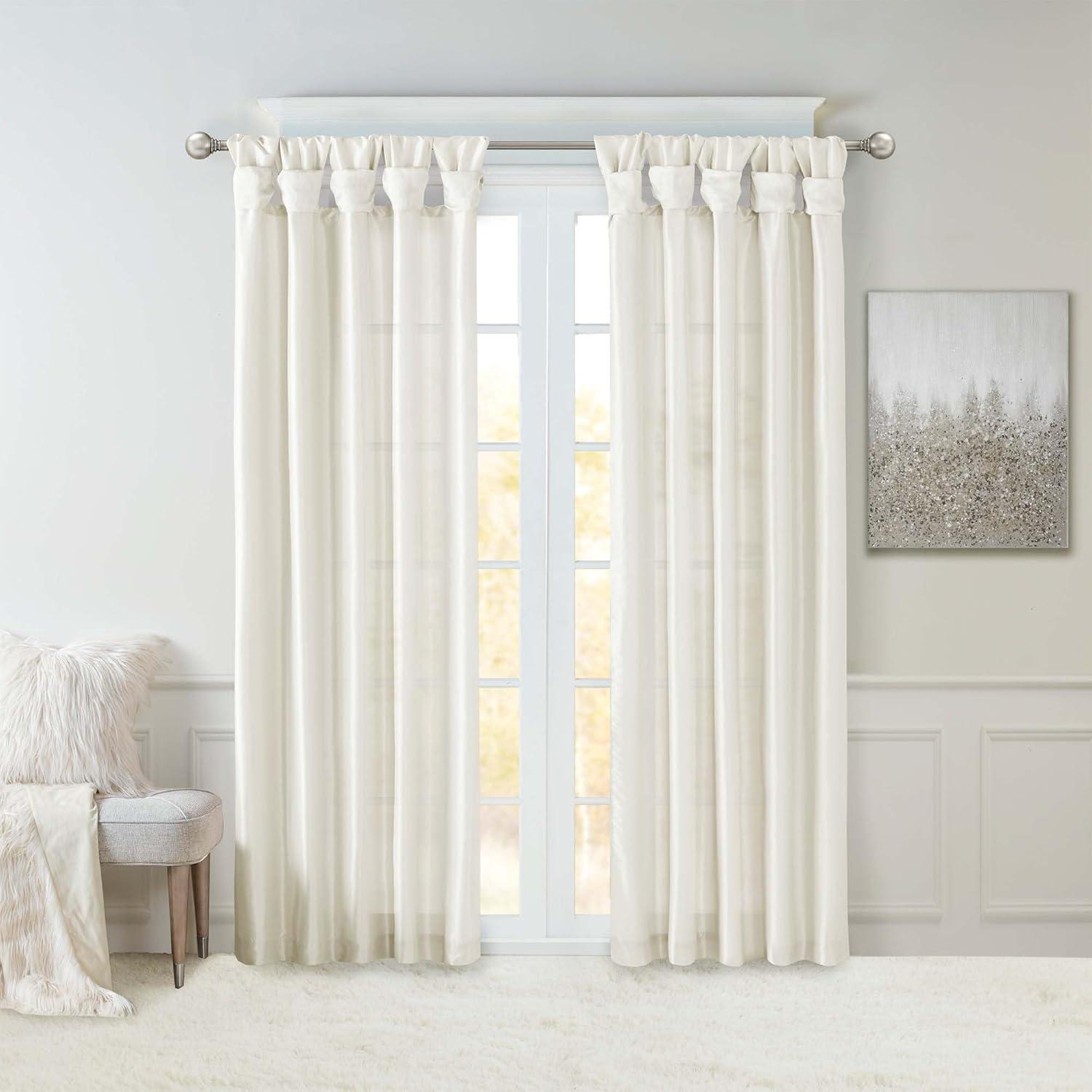 imageMadison Park Emilia Faux Silk Valance DIY Twist Tab Top Finish with Beads Window Valance Curtain for Living Room Bedroom and Dorm 26quotL x 50quotW BlushWhite