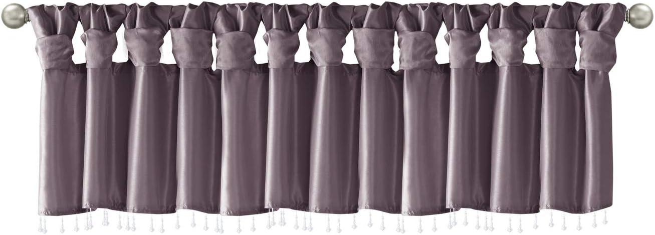 imageMadison Park Emilia Faux Silk Valance DIY Twist Tab Top Finish with Beads Window Valance Curtain for Living Room Bedroom and Dorm 26quotL x 50quotW BlushPurple