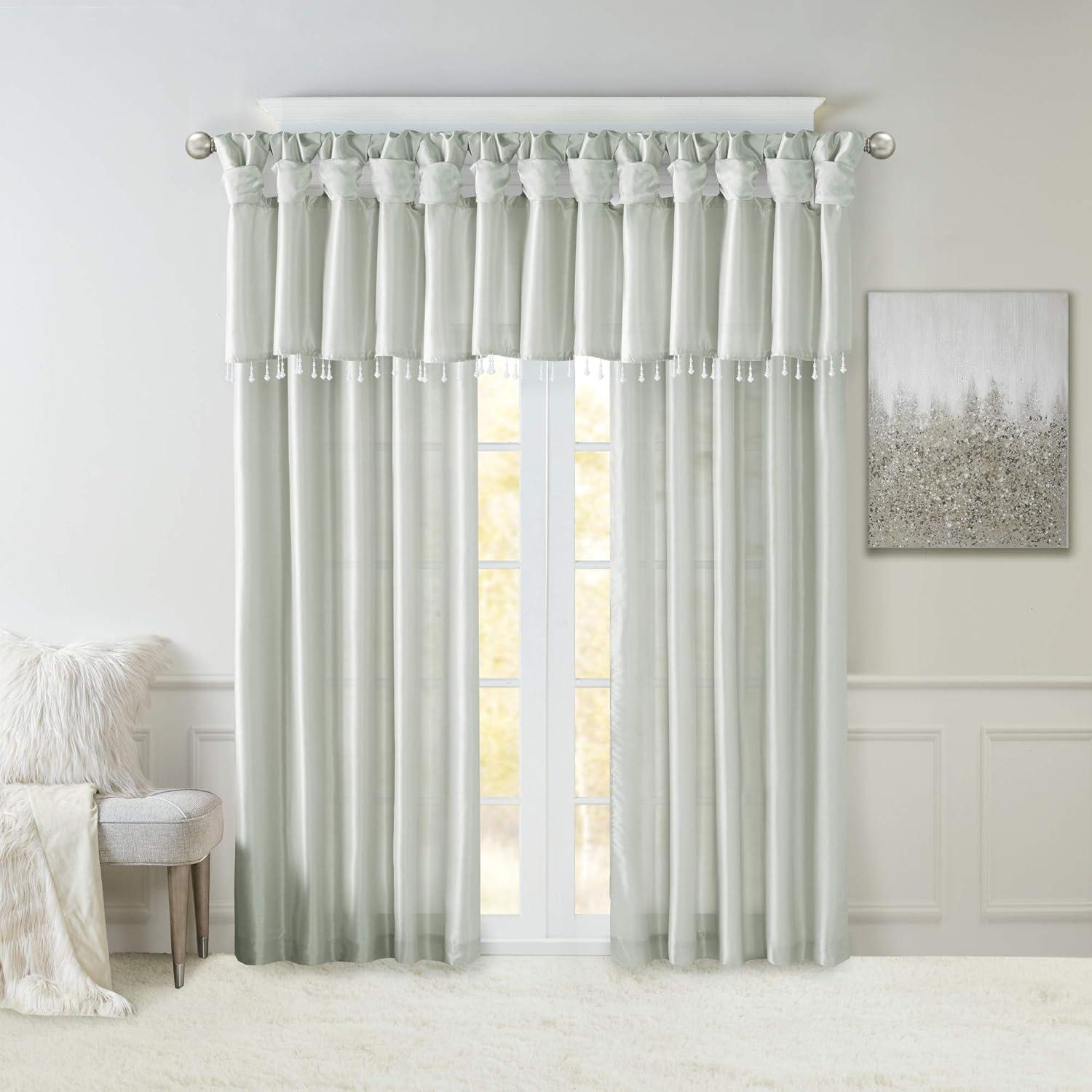 imageMadison Park Emilia Faux Silk Valance DIY Twist Tab Top Finish with Beads Window Valance Curtain for Living Room Bedroom and Dorm 26quotL x 50quotW BlushDusty Aqua