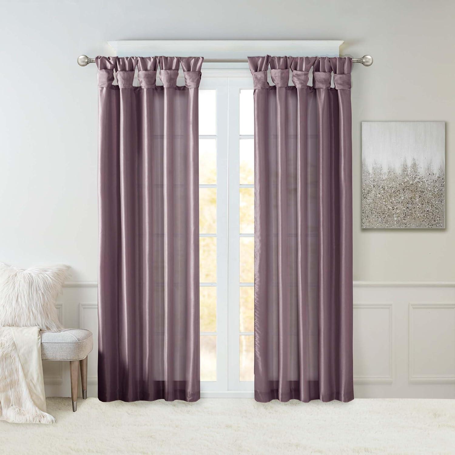 imageMadison Park Emilia Faux Silk Valance DIY Twist Tab Top Finish with Beads Window Valance Curtain for Living Room Bedroom and Dorm 26quotL x 50quotW BlushPurple