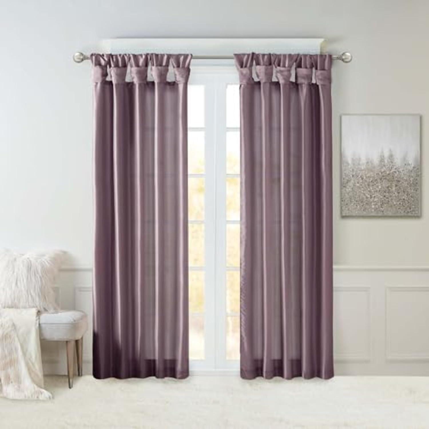 imageMadison Park Emilia Faux Silk Valance DIY Twist Tab Top Finish with Beads Window Valance Curtain for Living Room Bedroom and Dorm 26quotL x 50quotW BlushPurple