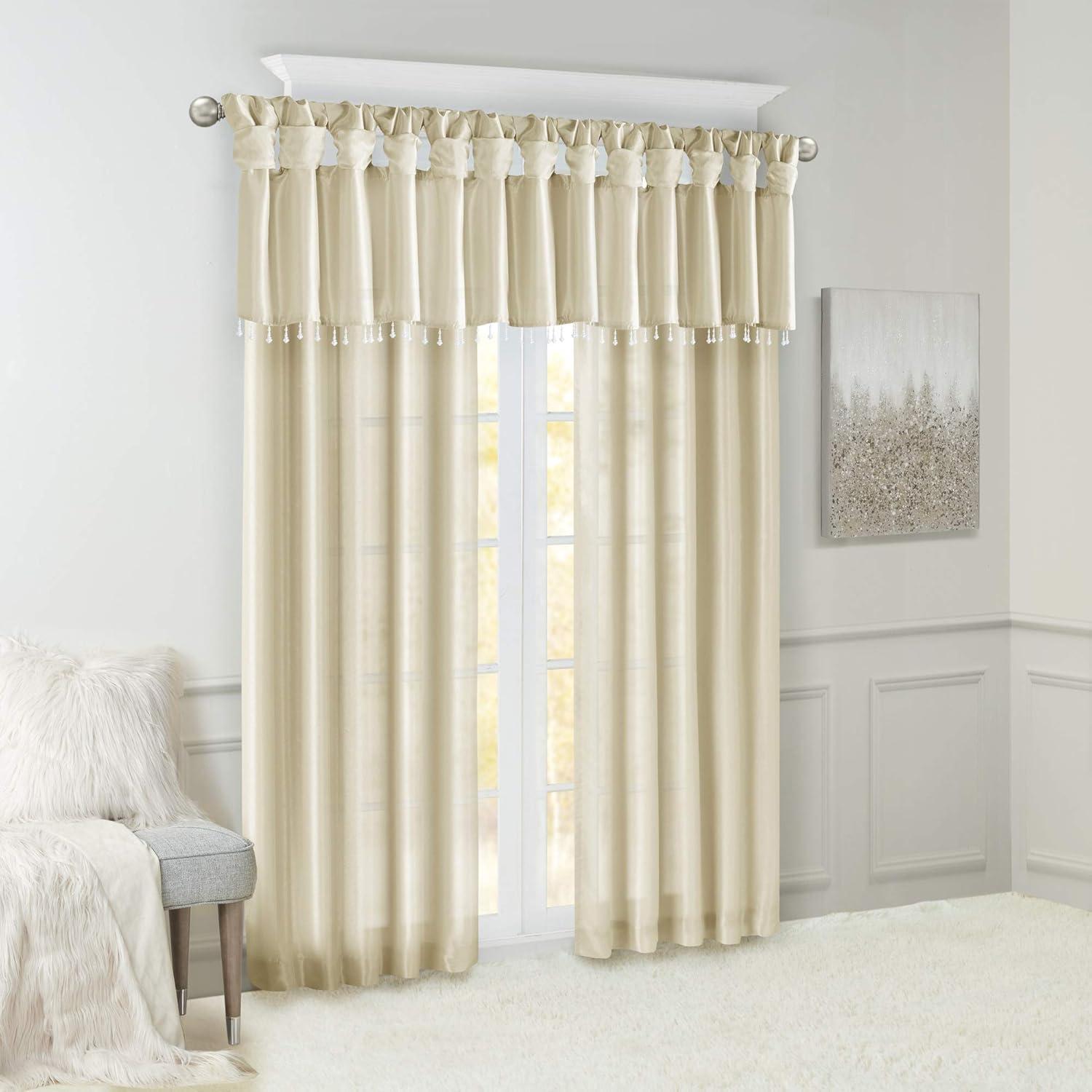 imageMadison Park Emilia Faux Silk Valance DIY Twist Tab Top Finish with Beads Window Valance Curtain for Living Room Bedroom and Dorm 26quotL x 50quotW BlushChampagne