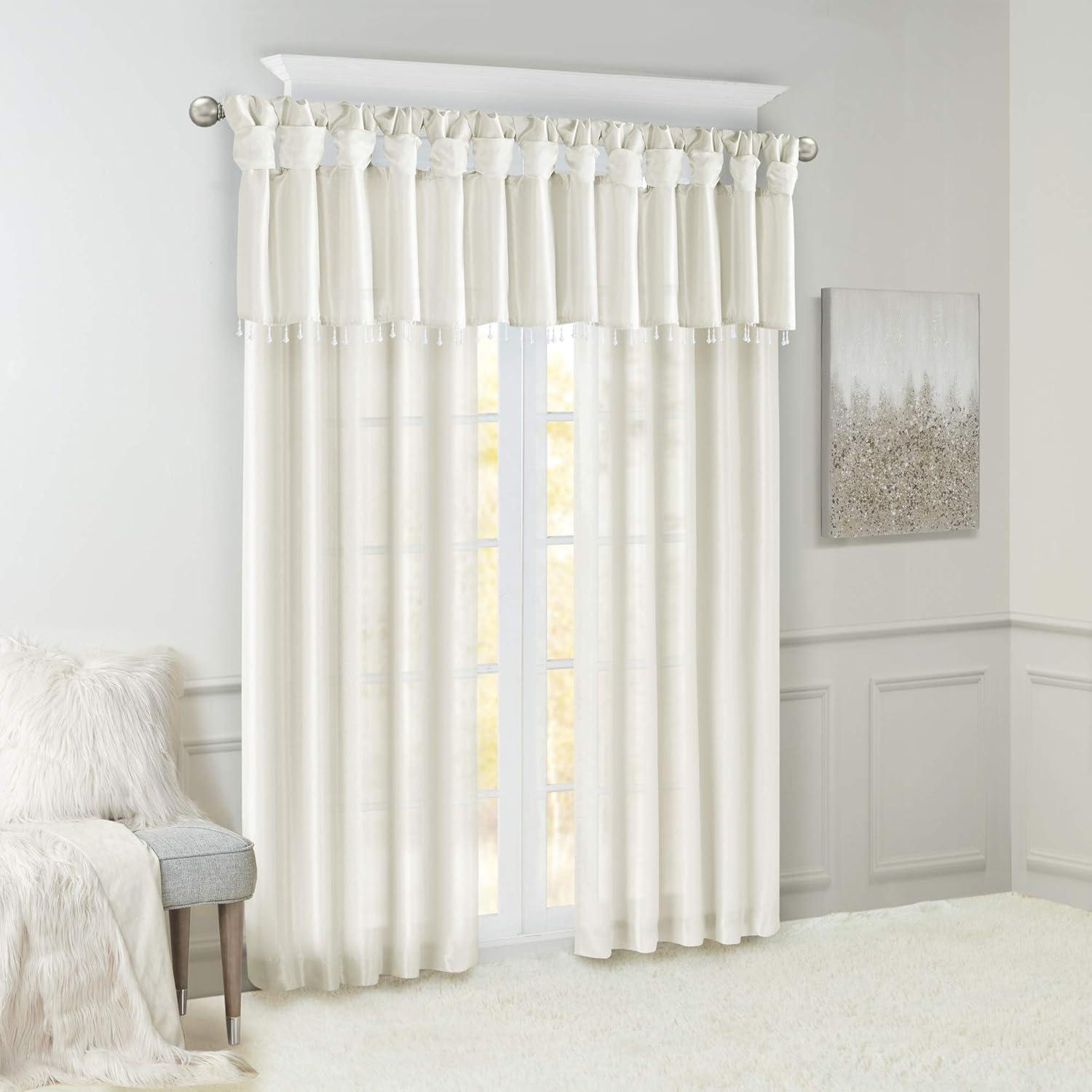 imageMadison Park Emilia Faux Silk Valance DIY Twist Tab Top Finish with Beads Window Valance Curtain for Living Room Bedroom and Dorm 26quotL x 50quotW BlushWhite