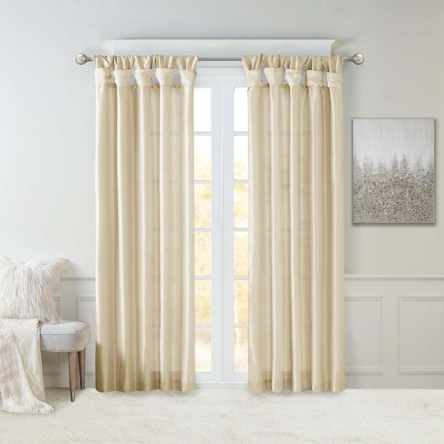 imageMadison Park Emilia Faux Silk Valance DIY Twist Tab Top Finish with Beads Window Valance Curtain for Living Room Bedroom and Dorm 26quotL x 50quotW BlushChampagne