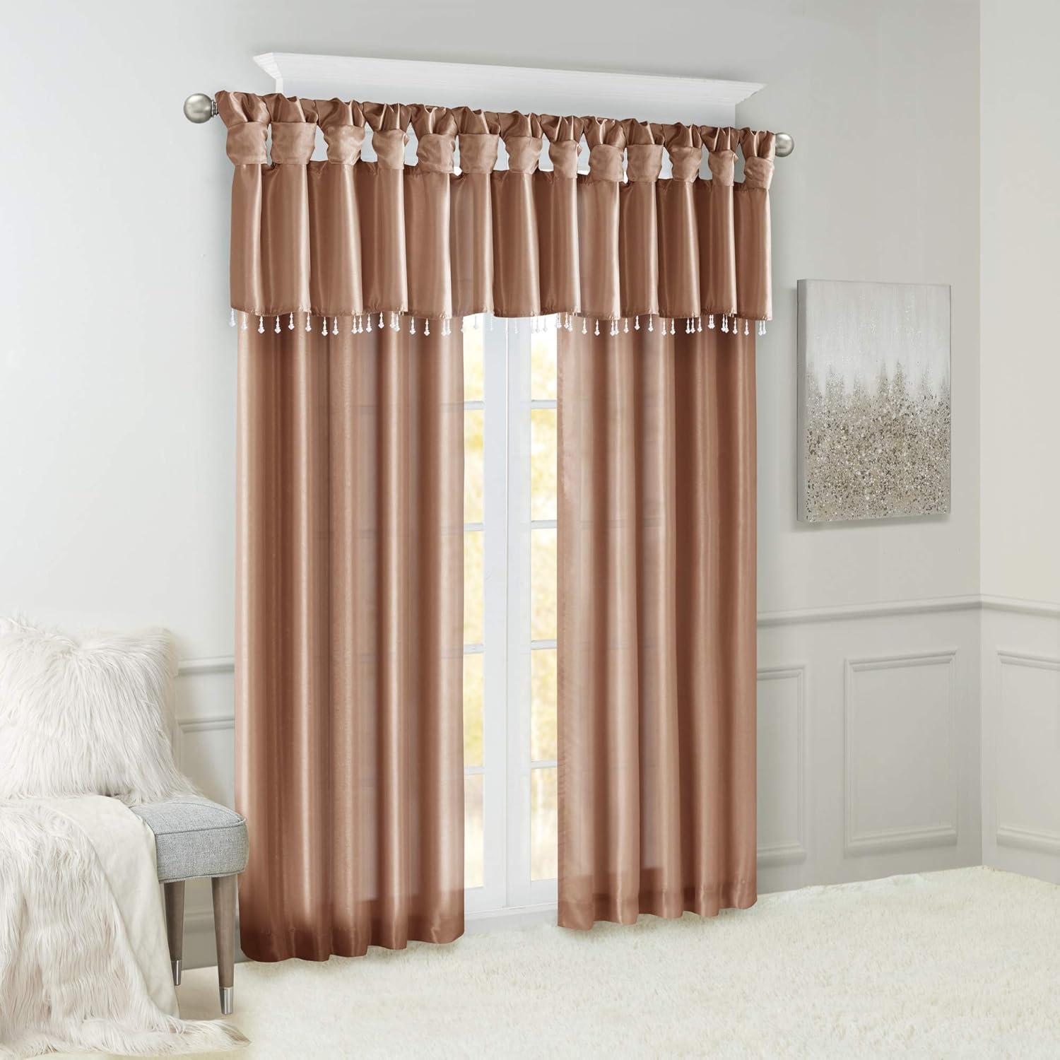 imageMadison Park Emilia Faux Silk Valance DIY Twist Tab Top Finish with Beads Window Valance Curtain for Living Room Bedroom and Dorm 26quotL x 50quotW BlushSpice