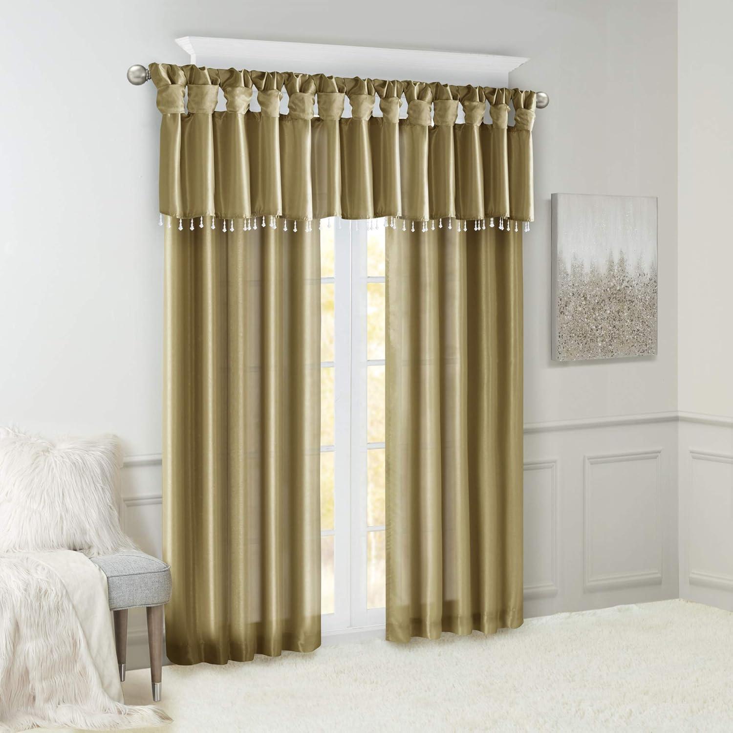 imageMadison Park Emilia Faux Silk Valance DIY Twist Tab Top Finish with Beads Window Valance Curtain for Living Room Bedroom and Dorm 26quotL x 50quotW BlushBronze