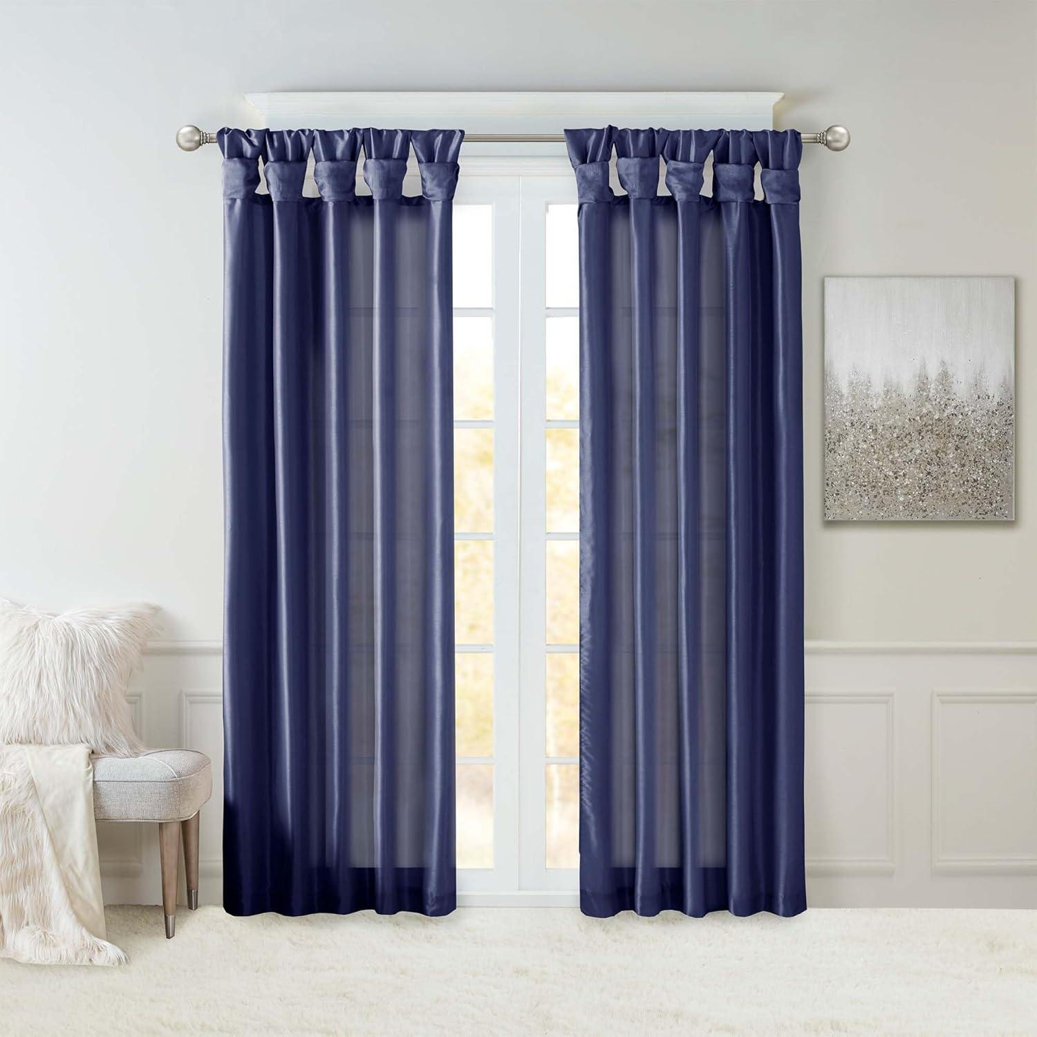 imageMadison Park Emilia Faux Silk Valance DIY Twist Tab Top Finish with Beads Window Valance Curtain for Living Room Bedroom and Dorm 26quotL x 50quotW BlushNavy
