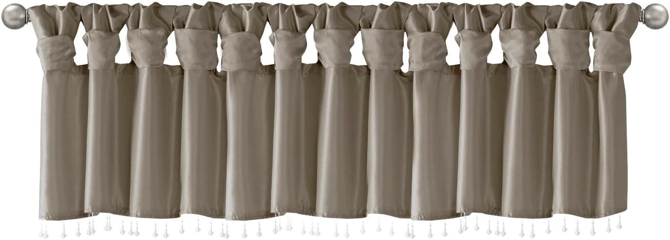 imageMadison Park Emilia Faux Silk Valance DIY Twist Tab Top Finish with Beads Window Valance Curtain for Living Room Bedroom and Dorm 26quotL x 50quotW BlushPewter