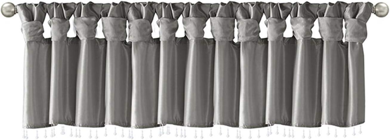imageMadison Park Emilia Faux Silk Valance DIY Twist Tab Top Finish with Beads Window Valance Curtain for Living Room Bedroom and Dorm 26quotL x 50quotW BlushCharcoal