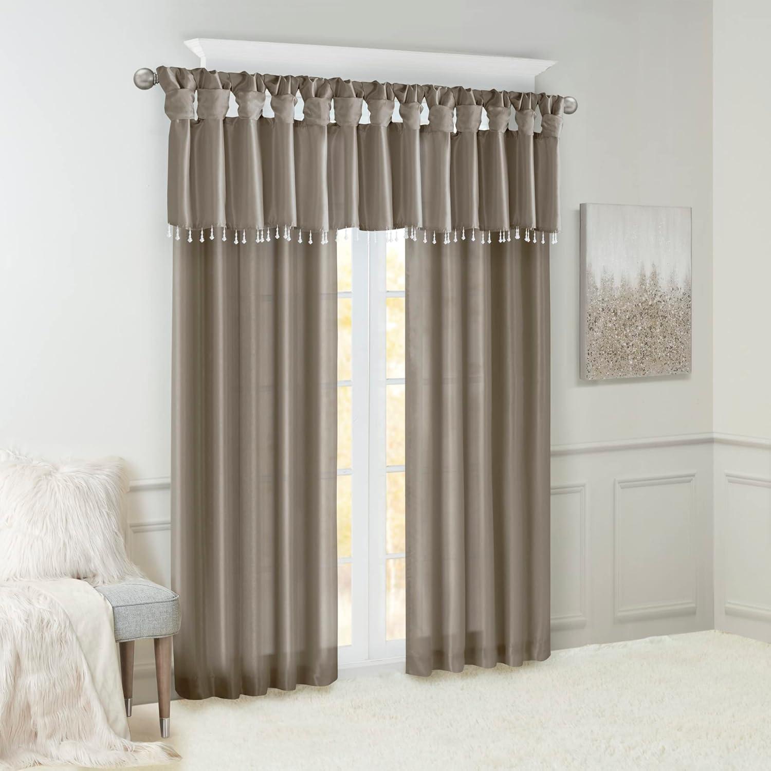 imageMadison Park Emilia Faux Silk Valance DIY Twist Tab Top Finish with Beads Window Valance Curtain for Living Room Bedroom and Dorm 26quotL x 50quotW BlushPewter