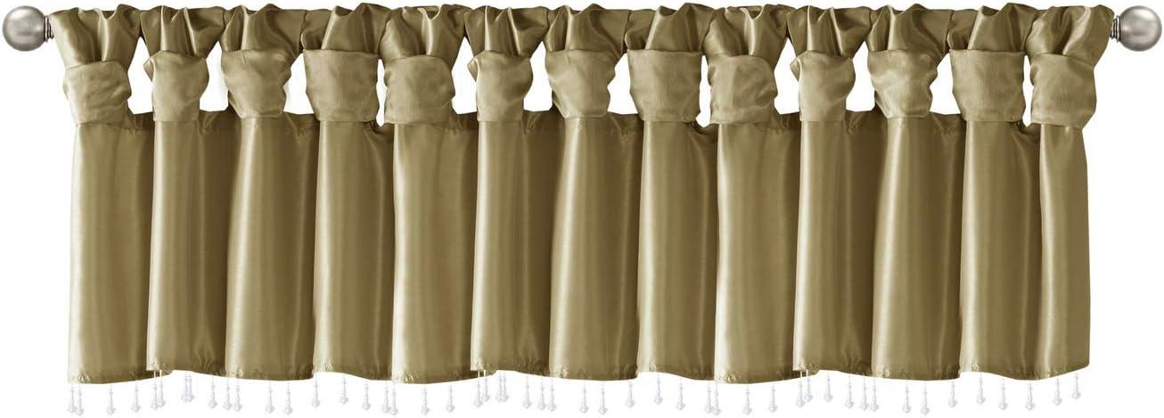 imageMadison Park Emilia Faux Silk Valance DIY Twist Tab Top Finish with Beads Window Valance Curtain for Living Room Bedroom and Dorm 26quotL x 50quotW BlushBronze