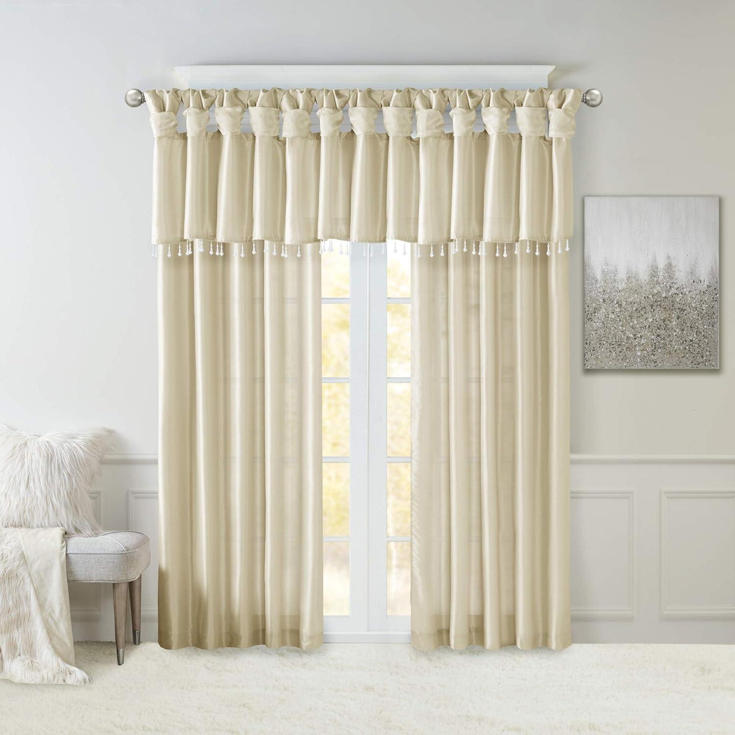 imageMadison Park Emilia Faux Silk Valance DIY Twist Tab Top Finish with Beads Window Valance Curtain for Living Room Bedroom and Dorm 26quotL x 50quotW BlushChampagne