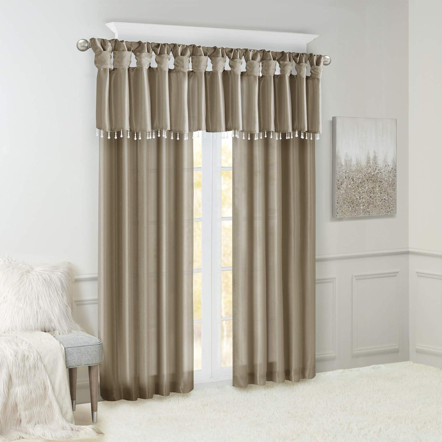 imageMadison Park Emilia Faux Silk Valance DIY Twist Tab Top Finish with Beads Window Valance Curtain for Living Room Bedroom and Dorm 26quotL x 50quotW BlushPewter