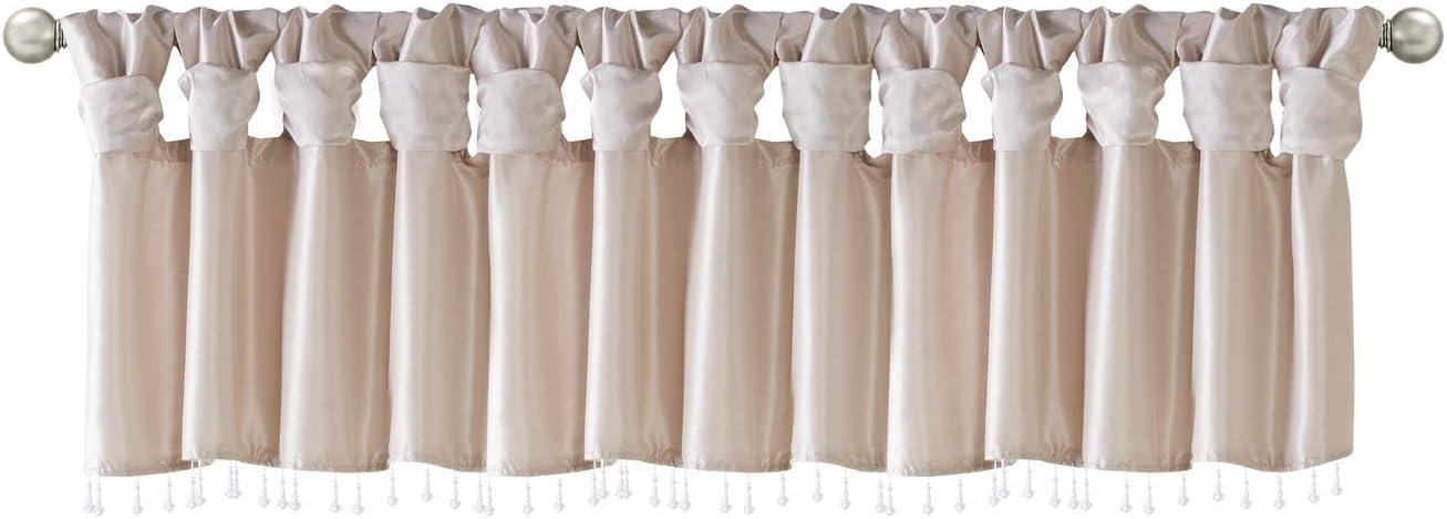 imageMadison Park Emilia Faux Silk Valance DIY Twist Tab Top Finish with Beads Window Valance Curtain for Living Room Bedroom and Dorm 26quotL x 50quotW BlushBlush