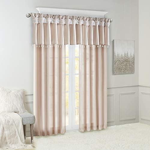 imageMadison Park Emilia Faux Silk Valance DIY Twist Tab Top Finish with Beads Window Valance Curtain for Living Room Bedroom and Dorm 26quotL x 50quotW BlushBlush