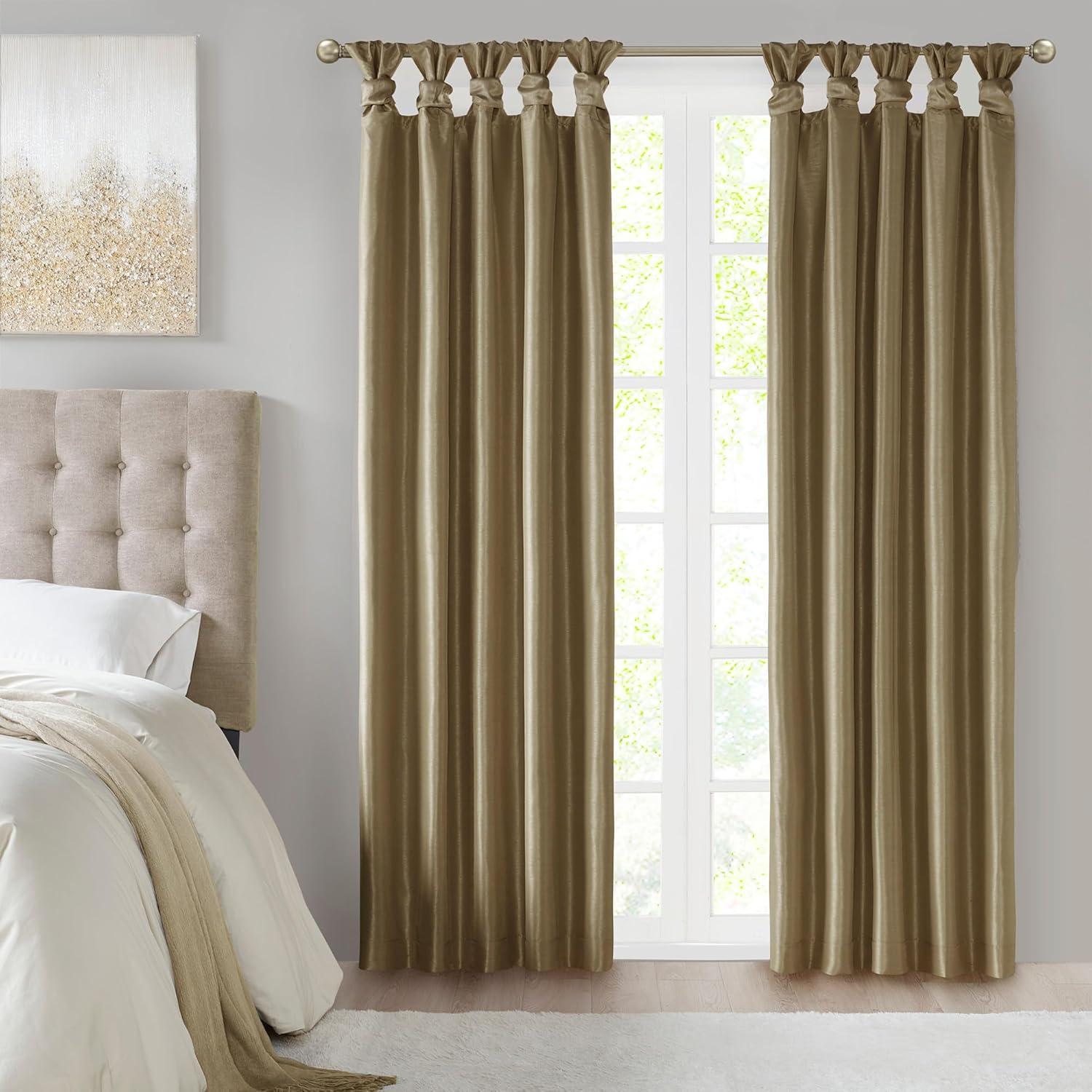 imageMadison Park Emilia Faux Silk Valance DIY Twist Tab Top Finish with Beads Window Valance Curtain for Living Room Bedroom and Dorm 26quotL x 50quotW BlushBronze