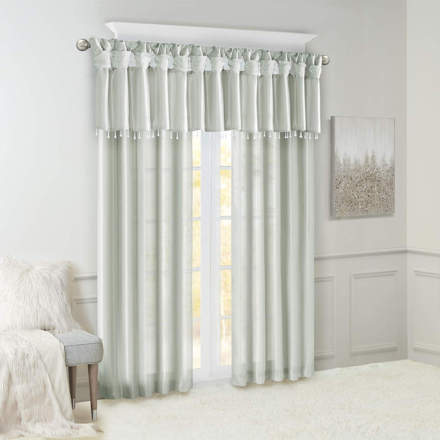 imageMadison Park Emilia Faux Silk Valance DIY Twist Tab Top Finish with Beads Window Valance Curtain for Living Room Bedroom and Dorm 26quotL x 50quotW BlushDusty Aqua