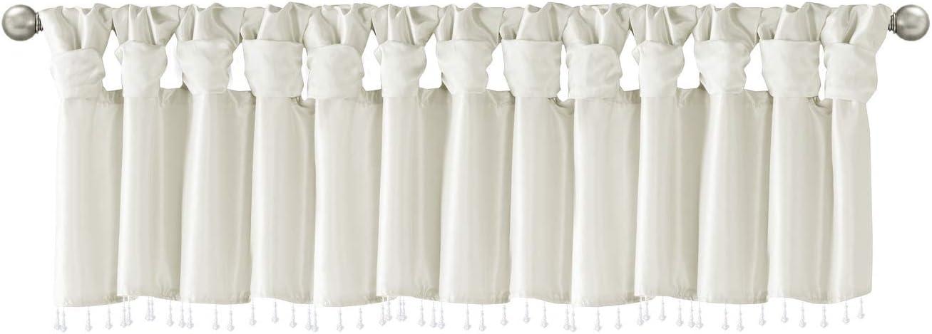 imageMadison Park Emilia Faux Silk Valance DIY Twist Tab Top Finish with Beads Window Valance Curtain for Living Room Bedroom and Dorm 26quotL x 50quotW BlushWhite