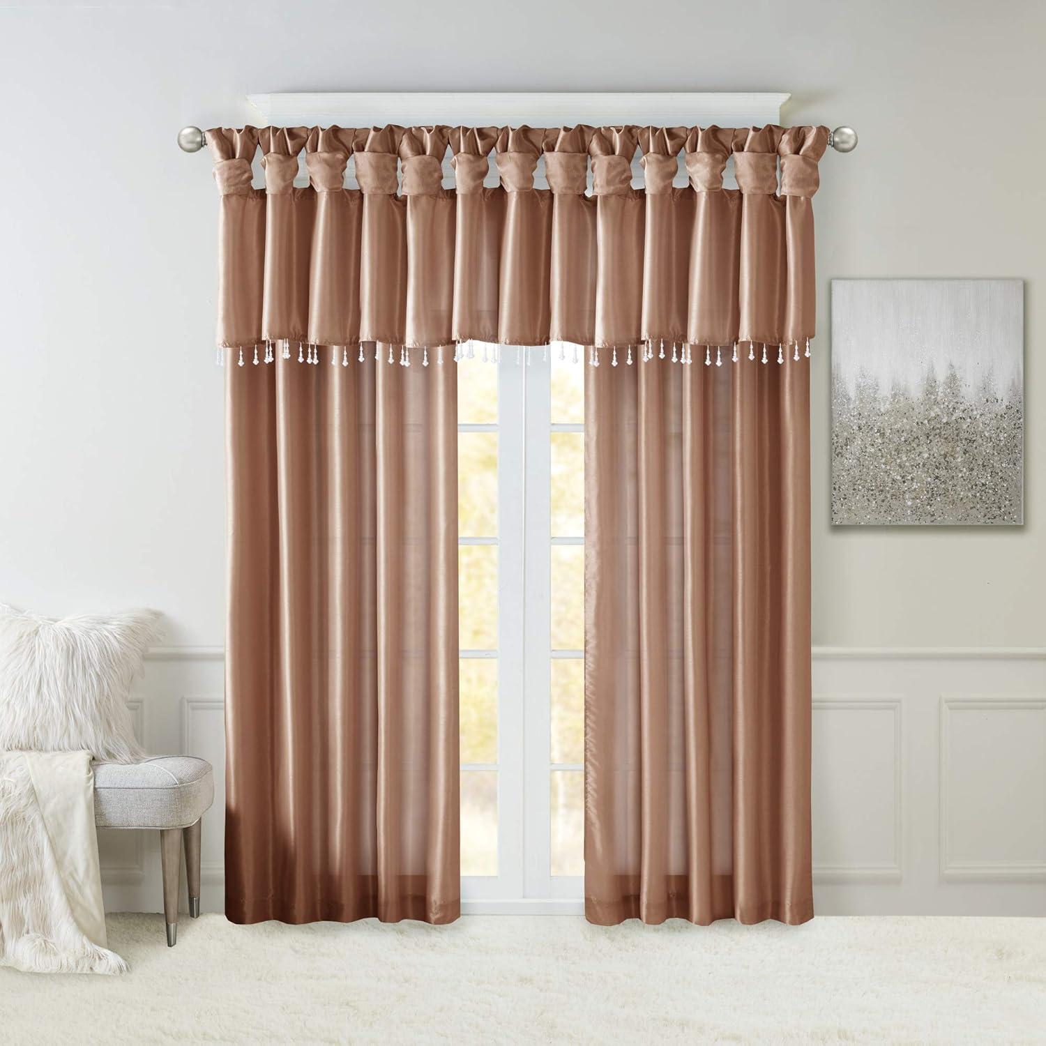 imageMadison Park Emilia Faux Silk Valance DIY Twist Tab Top Finish with Beads Window Valance Curtain for Living Room Bedroom and Dorm 26quotL x 50quotW BlushSpice