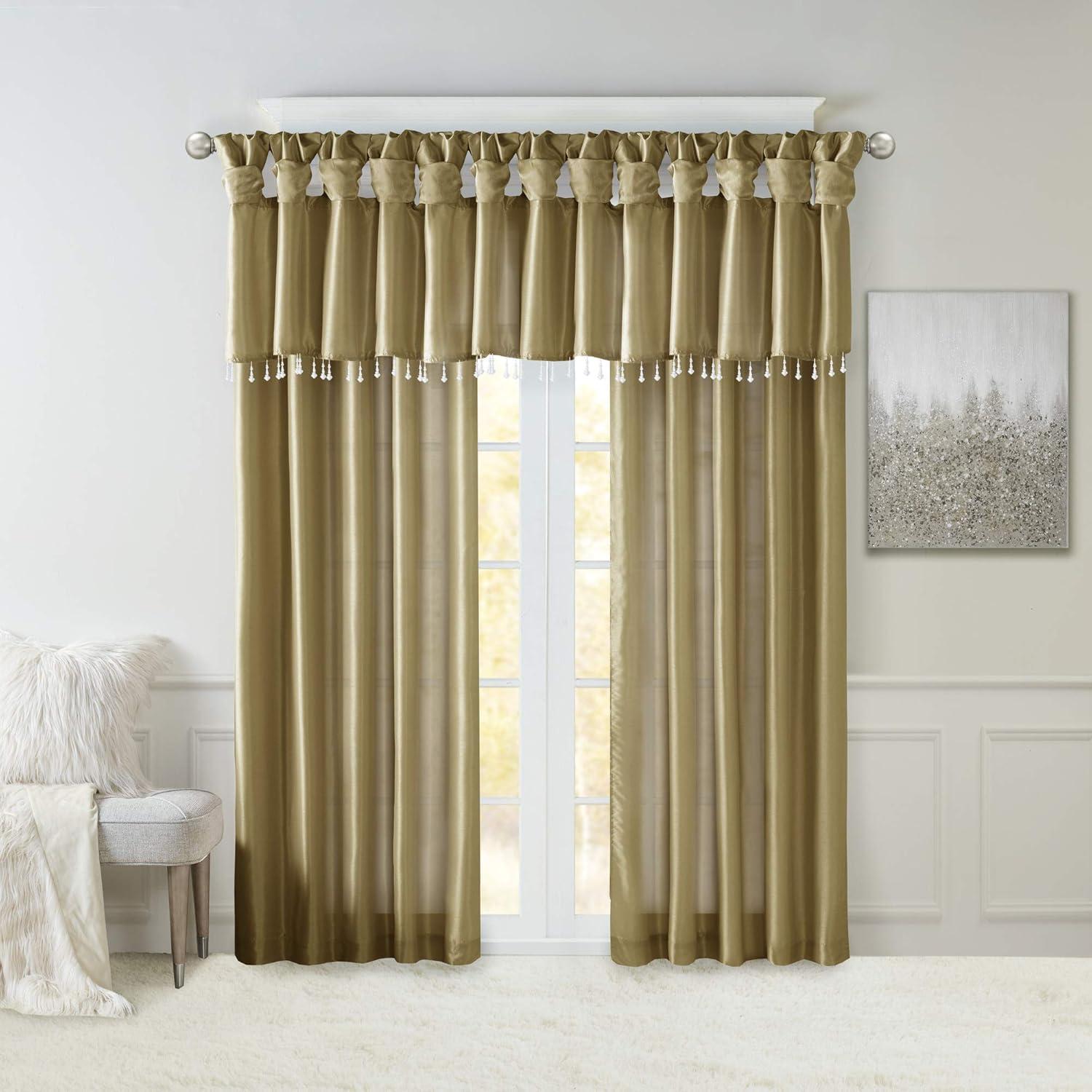 imageMadison Park Emilia Faux Silk Valance DIY Twist Tab Top Finish with Beads Window Valance Curtain for Living Room Bedroom and Dorm 26quotL x 50quotW BlushBronze