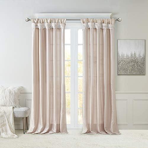 imageMadison Park Emilia Faux Silk Valance DIY Twist Tab Top Finish with Beads Window Valance Curtain for Living Room Bedroom and Dorm 26quotL x 50quotW BlushBlush