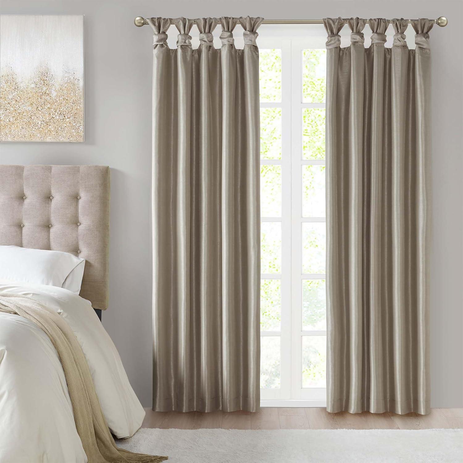 imageMadison Park Emilia Faux Silk Valance DIY Twist Tab Top Finish with Beads Window Valance Curtain for Living Room Bedroom and Dorm 26quotL x 50quotW BlushPewter