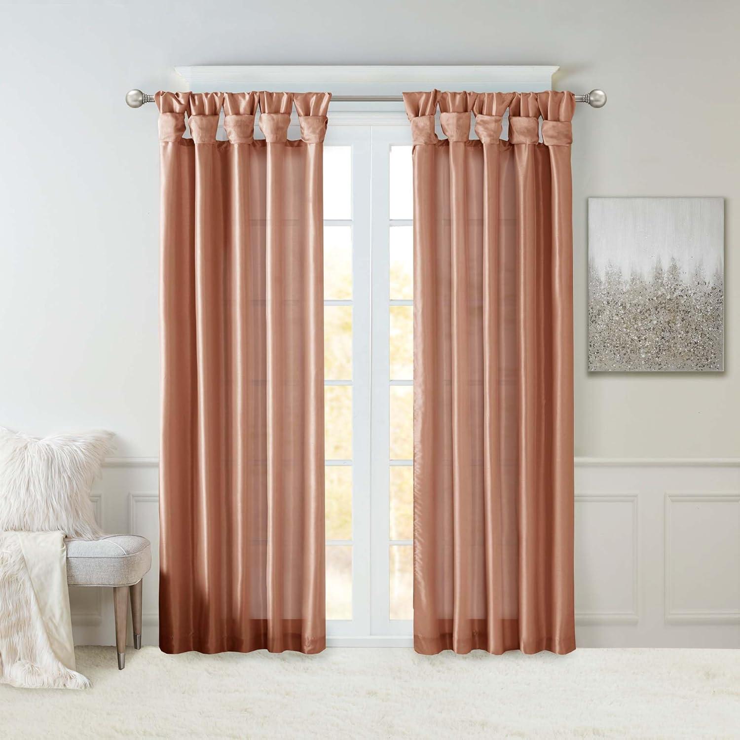 imageMadison Park Emilia Faux Silk Valance DIY Twist Tab Top Finish with Beads Window Valance Curtain for Living Room Bedroom and Dorm 26quotL x 50quotW BlushSpice